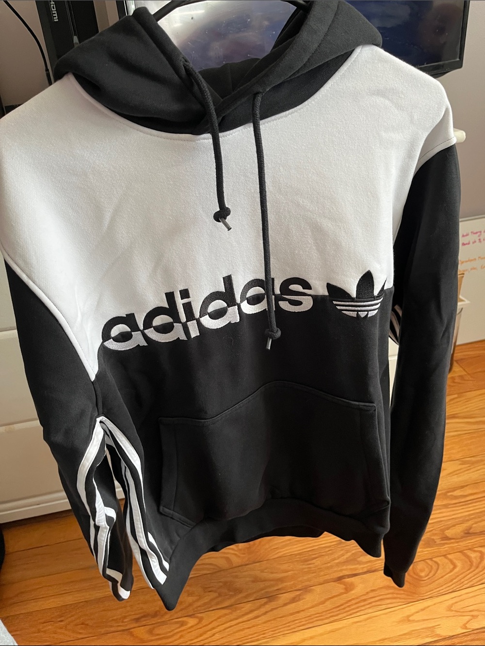 adidas Black and White Trefoil Pullover Hoodie